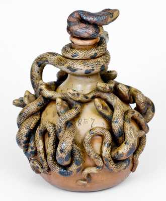 Important and Outstanding Anna Pottery Stoneware Snake Jug