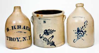 Lot of Three: New York Stoneware Jugs from UTICA, BINGHAMTON, and TROY