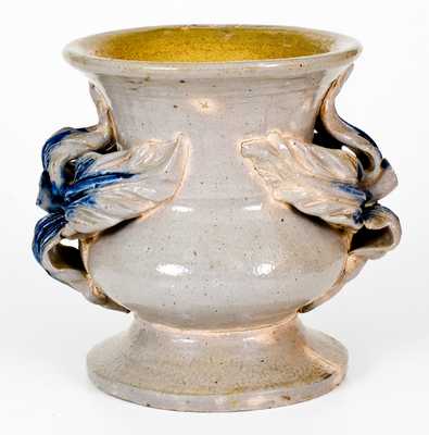 Extremely Rare Anna Pottery Cobalt-Decorated Stoneware Vase with  Applied Foliate Handles, Dated 1884