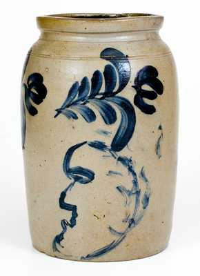 Exceptional Richard Remmey, Philadelphia Stoneware Jar w/ Man's Profile and Double Birds Motifs