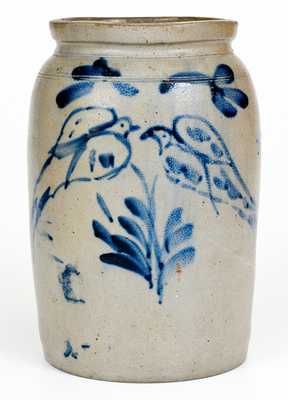 Exceptional Richard Remmey, Philadelphia Stoneware Jar w/ Man s Profile and Double Birds Motifs