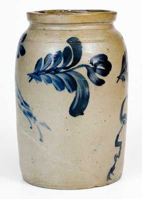 Exceptional Richard Remmey, Philadelphia Stoneware Jar w/ Man s Profile and Double Birds Motifs