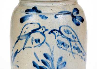 Exceptional Richard Remmey, Philadelphia Stoneware Jar w/ Man s Profile and Double Birds Motifs