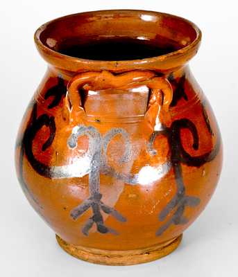 Outstanding Redware Jar with Rope Handles att. David Mandeville, Circleville, NY, c1830