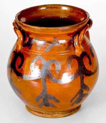 Outstanding Redware Jar with Rope Handles att. David Mandeville, Circleville, NY, c1830