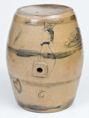 Very Rare Ohio Stoneware Cooler w/ Incised Gentleman's Profile and Fish Motifs, c1830