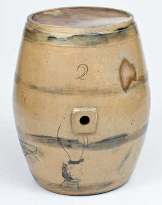 Very Rare Ohio Stoneware Cooler w/ Incised Gentleman s Profile and Fish Motifs, c1830