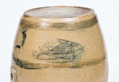 Very Rare Ohio Stoneware Cooler w/ Incised Gentleman s Profile and Fish Motifs, c1830