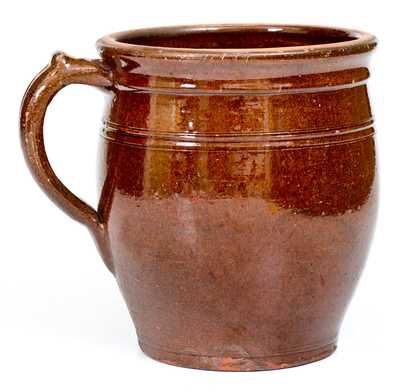 Rare Glazed I. BELL (John Bell, Waynesboro, PA) Redware Handled Jar, c1840