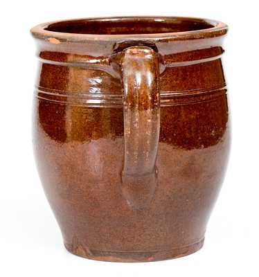 Rare Glazed I. BELL (John Bell, Waynesboro, PA) Redware Handled Jar, c1840