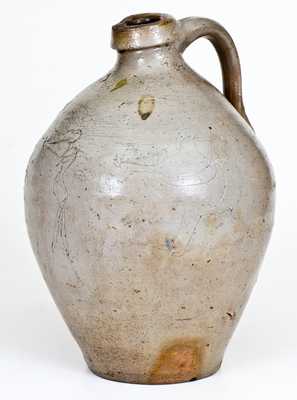 One-Gallon Incised Ohio Stoneware Jug with Figural Decoration, c1835