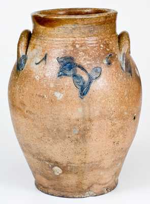 Rare Josiah Chapman or Xerxes Price Stoneware Jar w/ Impressed Decoration, Inscribed