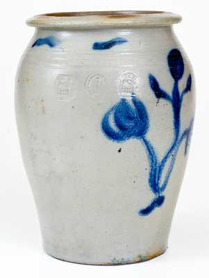 Rare and Fine Morgantown, WV Stoneware Jar w/ Floral Decoration and Impressed House Motifs