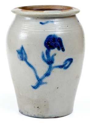 Rare and Fine Morgantown, WV Stoneware Jar w/ Floral Decoration and Impressed House Motifs