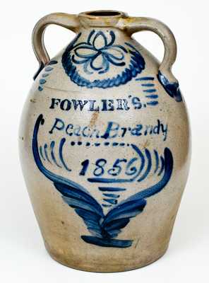 Outstanding Seven-Gallon FOWLER'S. / Peach Brandy / 1856 Double-Handled Jug