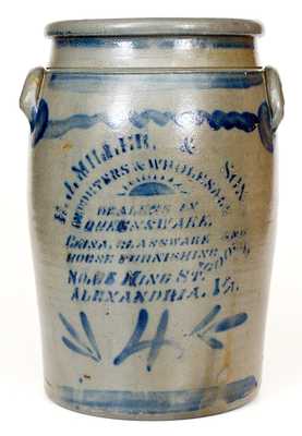 Four-Gallon E.J. MILLER & SON. / ALEXANDRIA. VA Stoneware Jar w/ Elaborate Stenciling