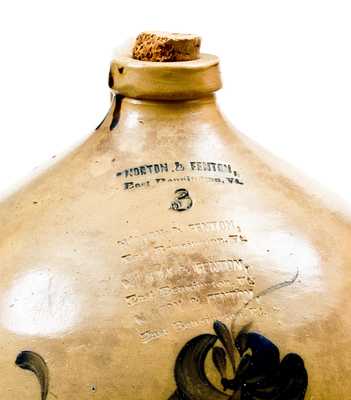 Rare Stoneware Jug Stamped Four Times "NORTON & FENTON, East Bennington, Vt.," c1844-47