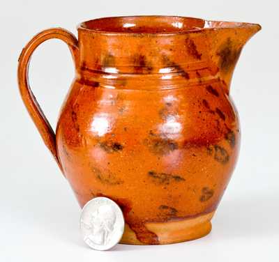 Miniature Glazed Redware Pitcher with Manganese Slash Decoration, probably PA