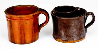 Two Glazed Antique American Redware Mugs