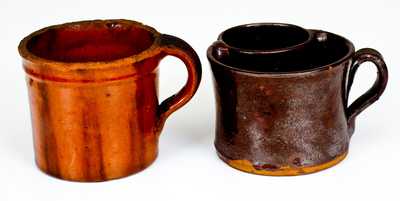 Two Glazed Antique American Redware Mugs