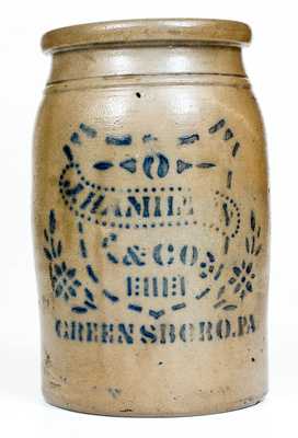 J. HAMILTON & CO. / GREENSBORO, PA Cobalt-Decorated Stoneware Jar w/ Shield