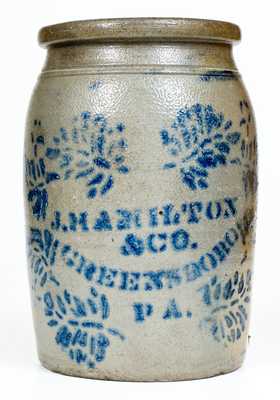 J. HAMILTON / & CO. / GREENSBORO / PA Cobalt-Decorated Stoneware Jar
