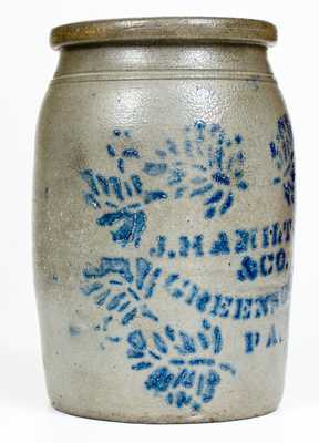 J. HAMILTON / & CO. / GREENSBORO / PA Cobalt-Decorated Stoneware Jar