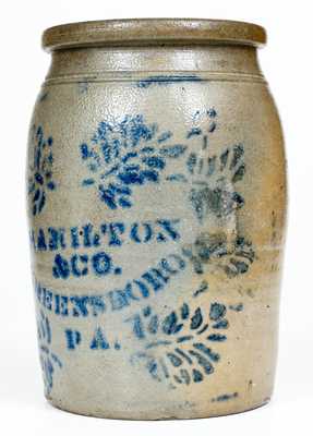 J. HAMILTON / & CO. / GREENSBORO / PA Cobalt-Decorated Stoneware Jar