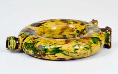 Exceptional New England / New York State Redware Ring Flask w/ Multi-Colored Slip Decoration