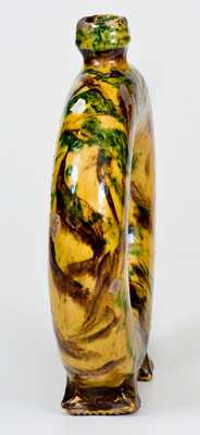 Exceptional New England / New York State Redware Ring Flask w/ Multi-Colored Slip Decoration