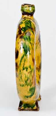 Exceptional New England / New York State Redware Ring Flask w/ Multi-Colored Slip Decoration