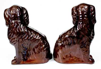 Pair of Glazed Redware Spaniels, probably PA origin, circa 1840-80