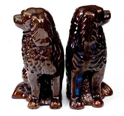 Pair of Glazed Redware Spaniels, probably PA origin, circa 1840-80