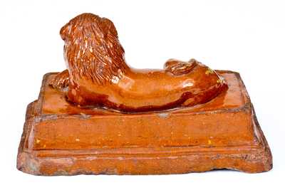 Glazed Redware Lion Doorstop, probably PA or OH origin, circa 1880