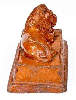 Glazed Redware Lion Doorstop, probably PA or OH origin, circa 1880