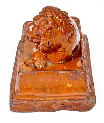 Glazed Redware Lion Doorstop, probably PA or OH origin, circa 1880