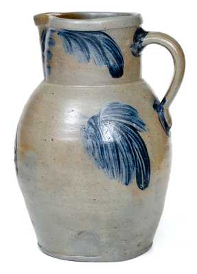One-and-a-Half-Gallon Baltimore Stoneware Pitcher with Cobalt Leaf Decoration