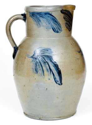 One-and-a-Half-Gallon Baltimore Stoneware Pitcher with Cobalt Leaf Decoration