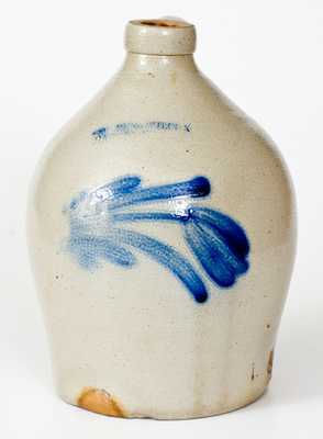 COWDEN & WILCOX / HARRISBURG, PA Stoneware Jug w/ Cobalt Floral Decoration