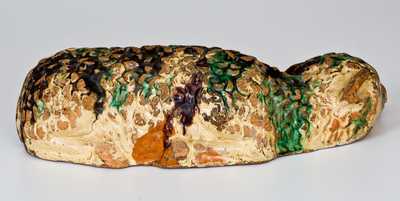 Exceedingly Rare Shenandoah Valley Multi-Glazed Redware Lamb Doorstop, Eberly, Strasburg, VA