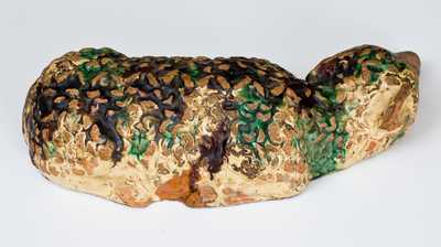 Exceedingly Rare Shenandoah Valley Multi-Glazed Redware Lamb Doorstop, Eberly, Strasburg, VA