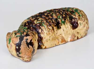 Exceedingly Rare Shenandoah Valley Multi-Glazed Redware Lamb Doorstop, Eberly, Strasburg, VA