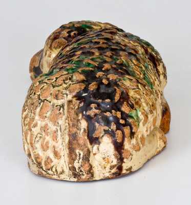 Exceedingly Rare Shenandoah Valley Multi-Glazed Redware Lamb Doorstop, Eberly, Strasburg, VA