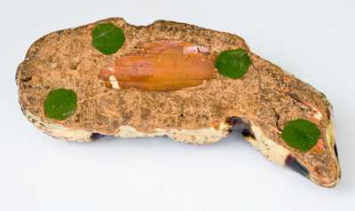 Exceedingly Rare Shenandoah Valley Multi-Glazed Redware Lamb Doorstop, Eberly, Strasburg, VA
