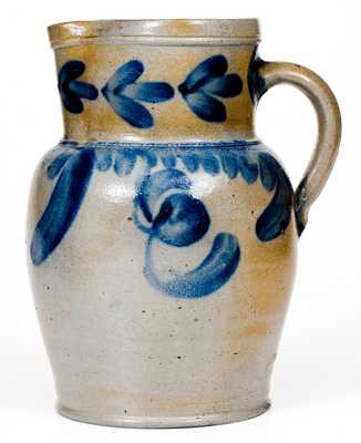 Half-Gallon Southeastern PA Stoneware Pitcher w/ Cobalt Floral Decoration