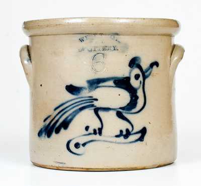 6 Quart WEST TROY POTTERY Stoneware Crock with Bird Decoration