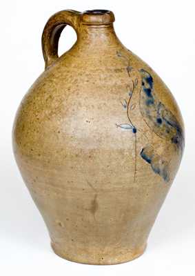 Very Unusual att. William Capron, Albany, NY Stoneware Incised Bird Jug