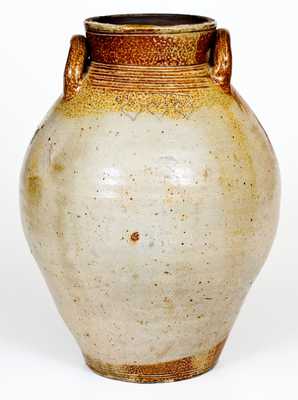 Fine CHARLESTOWN, MA Stoneware Jar with Impressed Hearts and Iron-Oxide Dip