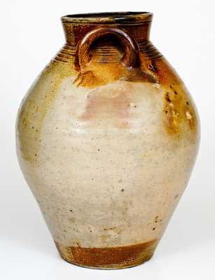 Fine CHARLESTOWN, MA Stoneware Jar with Impressed Hearts and Iron-Oxide Dip