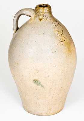 Rare Half-Gallon Ovoid Stoneware Jug with Incised Man's Head Decoration